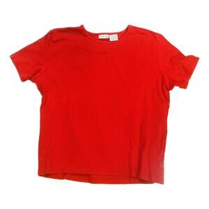 St Johns Bay Womens Top L Red T Shirt Short Sleeve 100% Cotton Crew No Pocket